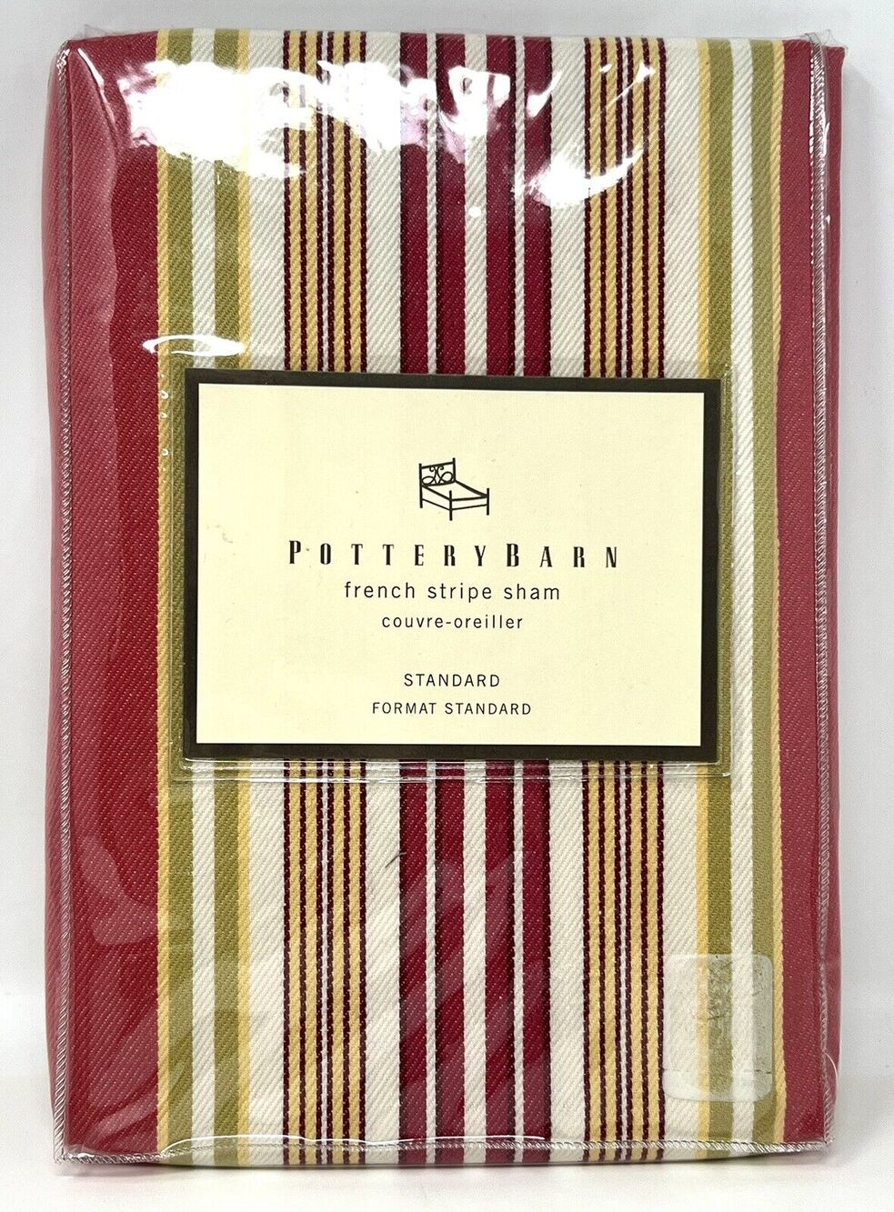 Pottery Barn French Stripe Red Multi Standard Sham COTTON TWILL New In Package